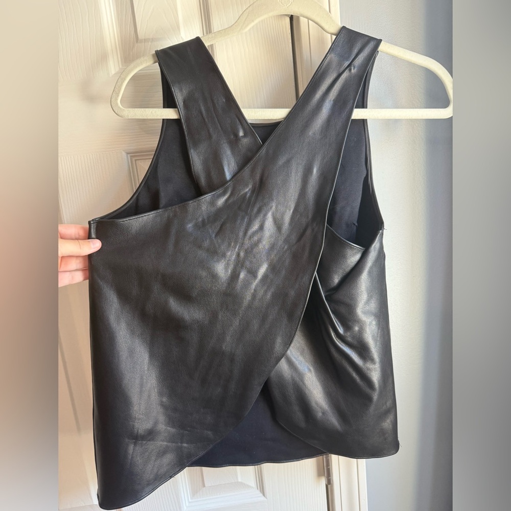 Amanda Uprichard Black Faux Leather Sleeveless Top